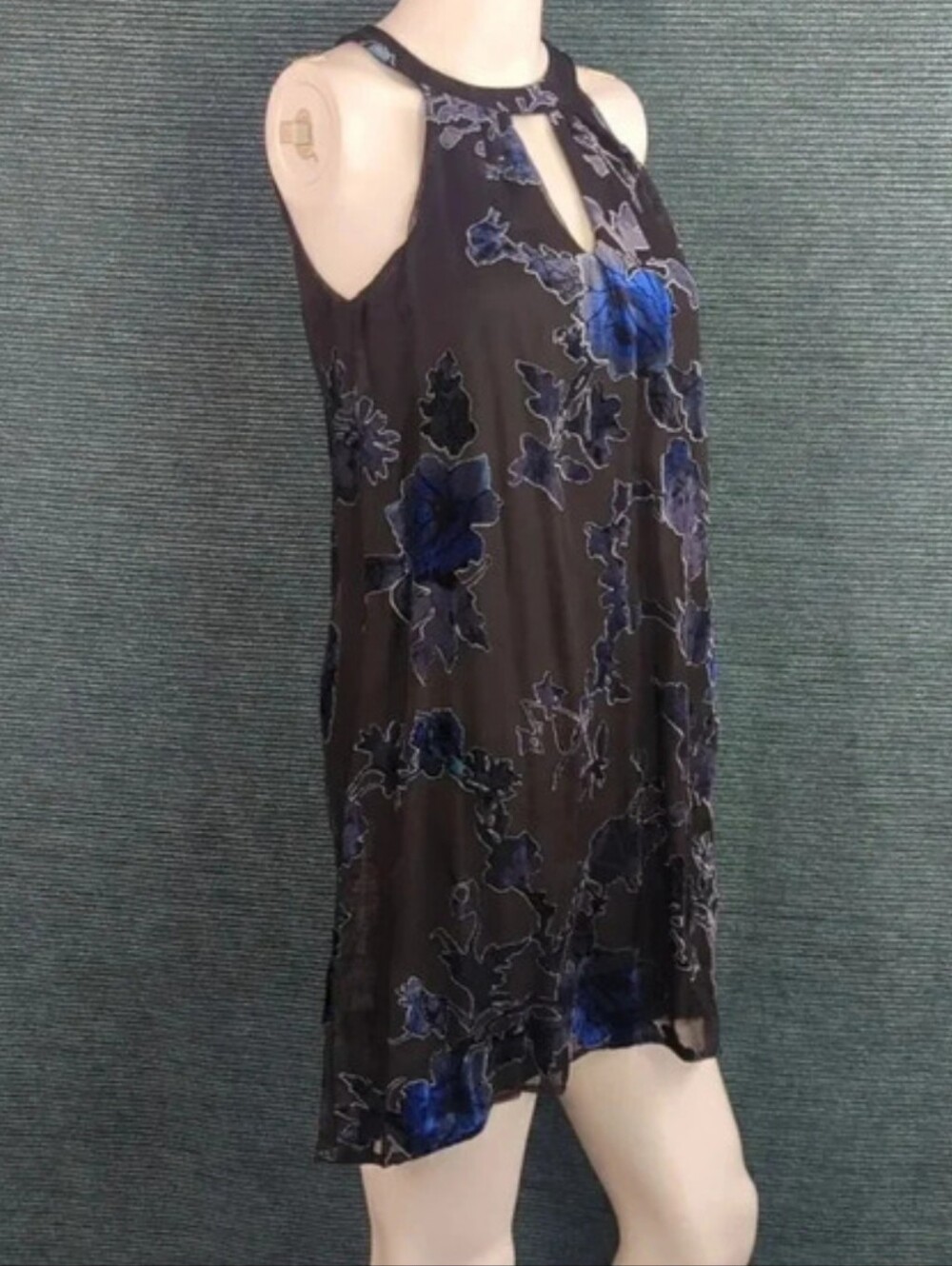 As U Wish Gigi Trapeze Swing Dress, Burned Out Velvet Blue On Black - Picture 9 of 14